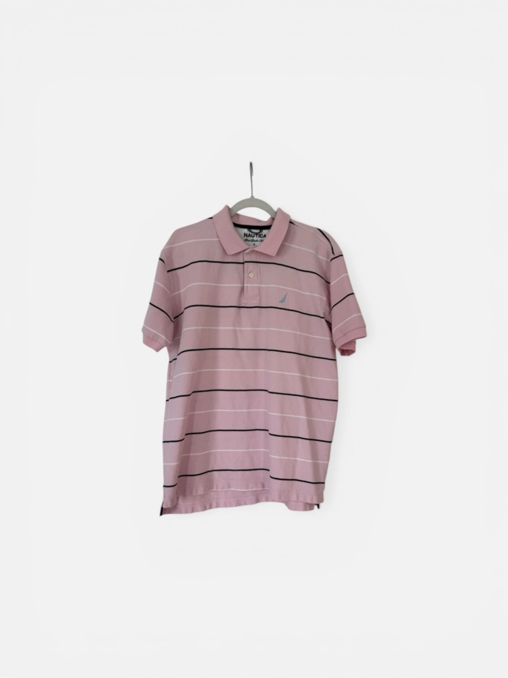 Nautica Men's Dusty Pink Polo with Navy Stripes